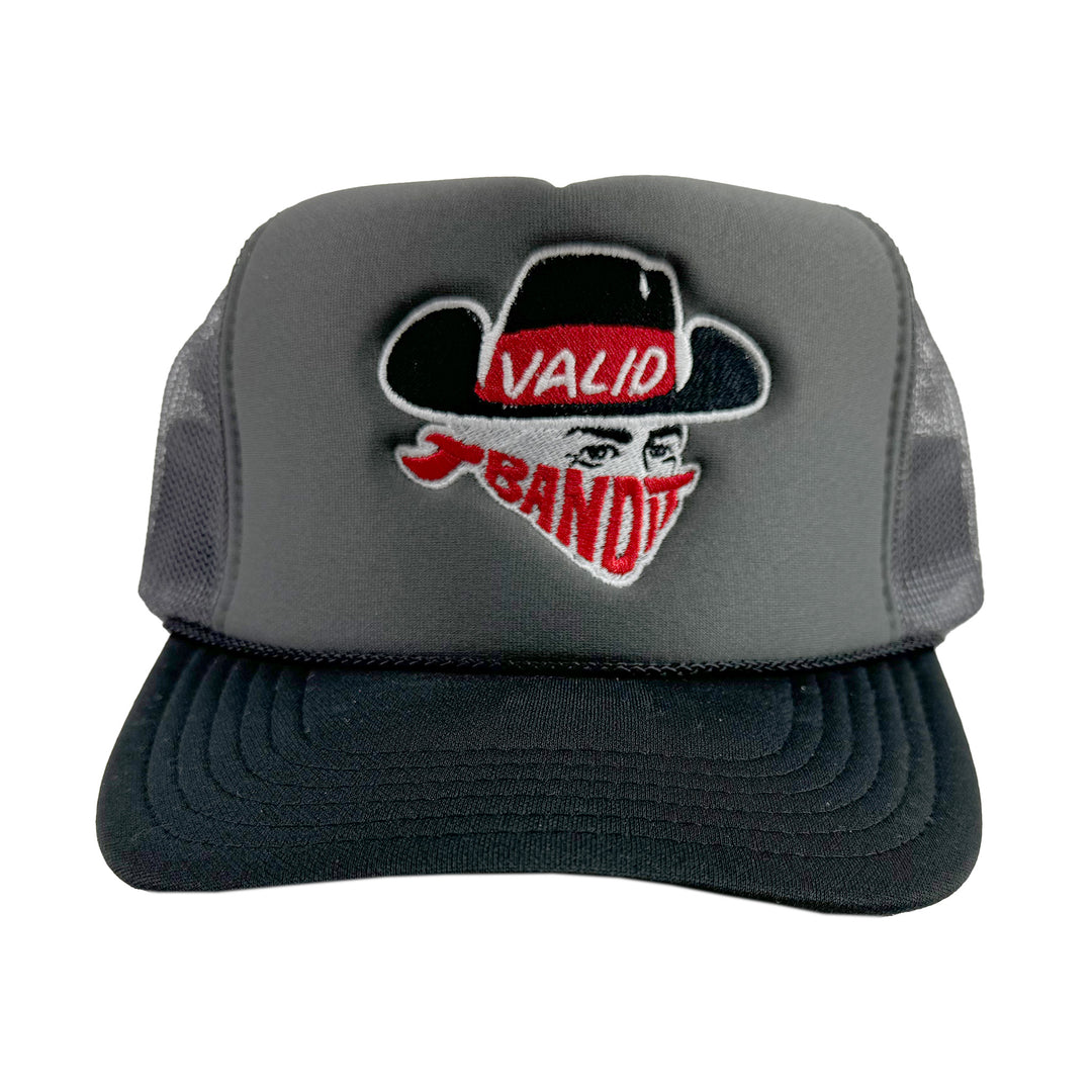 Bandit Grey and Black Trucker Hat W/ Red and Black Stitch